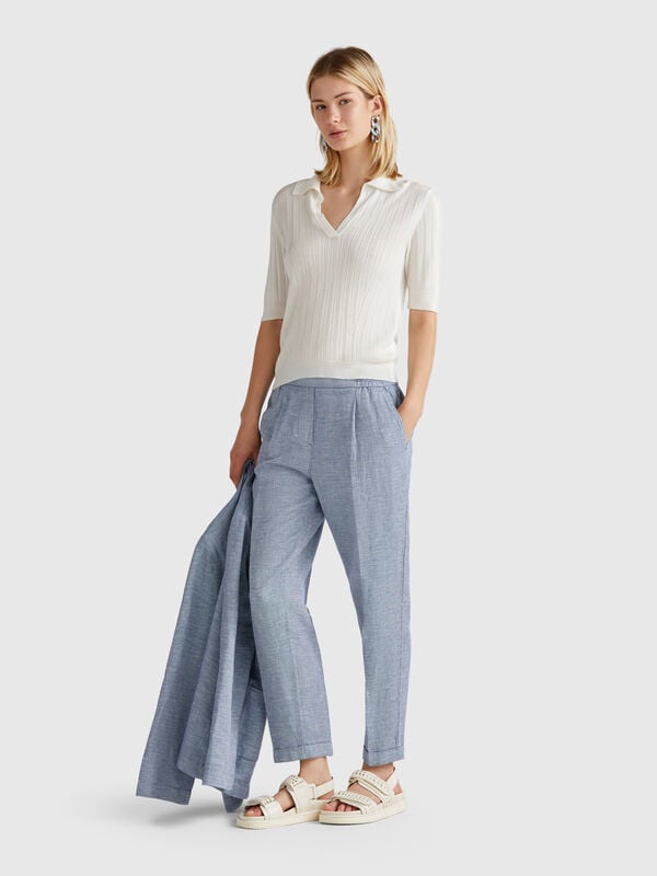 Karierte Hose aus Leinenmischung Damen