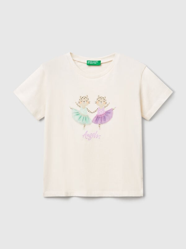 T-Shirt mit Aufdruck und Applikation Mädchen