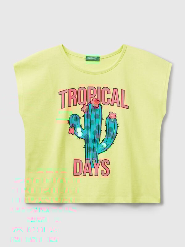 T-Shirt mit Aufdruck und Pailletten Mädchen