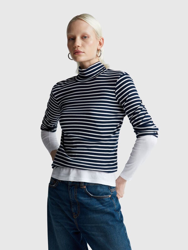 Gestreiftes Rollkragen-T-Shirt Damen