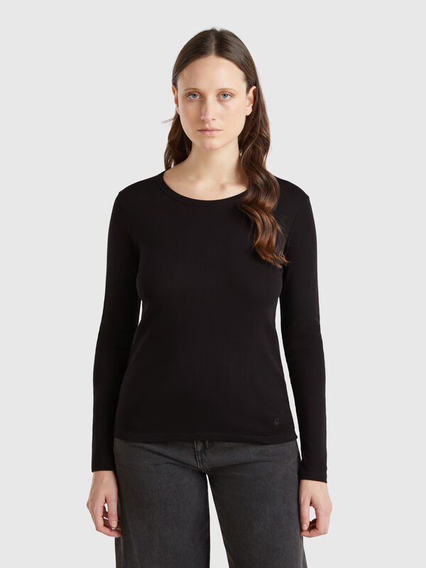 Langärmeliges T-Shirt aus reiner Baumwolle Damen