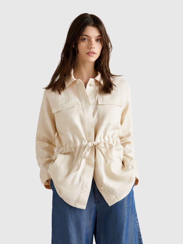 Jacke mit Kordelzug aus reinem Leinen Damen