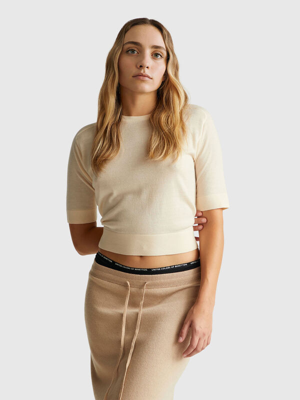 Kurzarmpullover aus reiner Merinowolle Kurzarmpullover aus reiner Merinowolle Damen