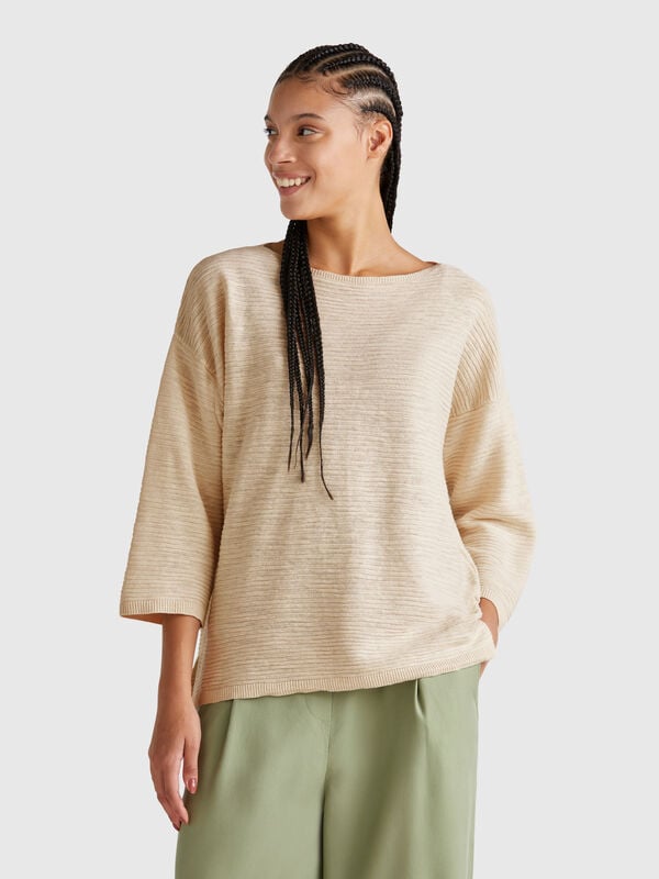 Pullover aus Leinenmischung mit 3/4-Ärmeln Damen