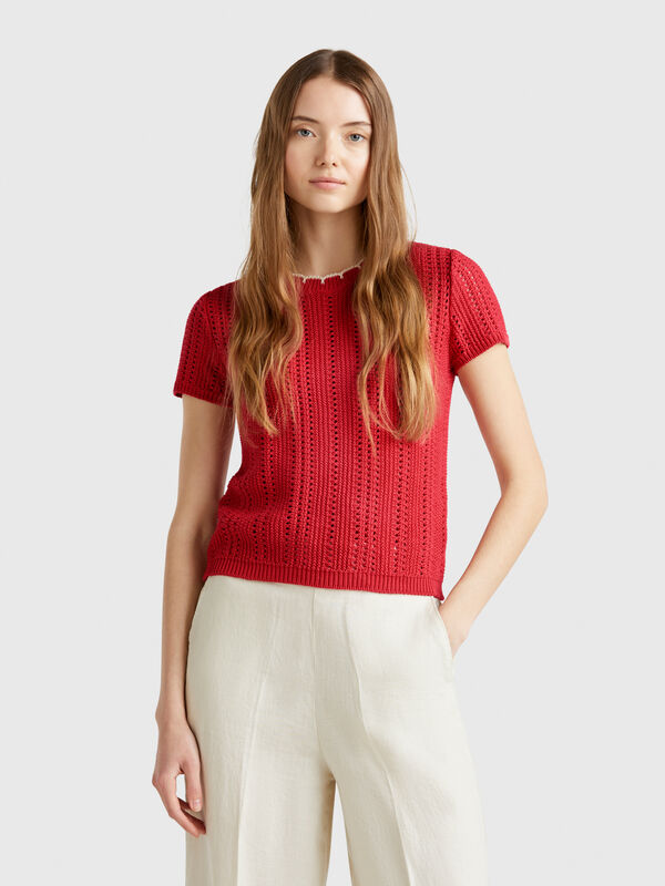 Perforierter Pullover aus reiner Baumwolle Damen