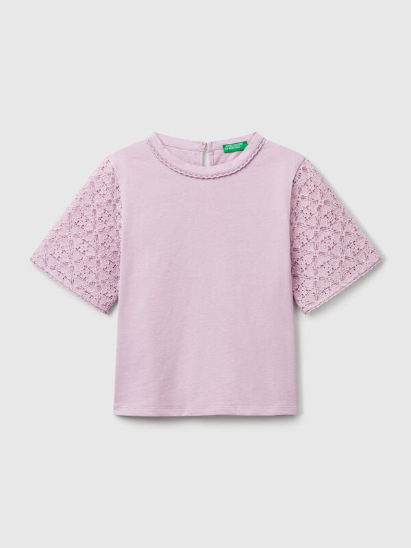 T-Shirt mit Spitzenärmeln Mädchen