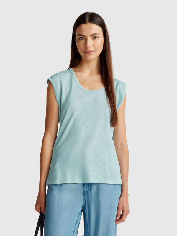 T-Shirt mit weitem Halsausschnitt aus reinem Leinen Damen