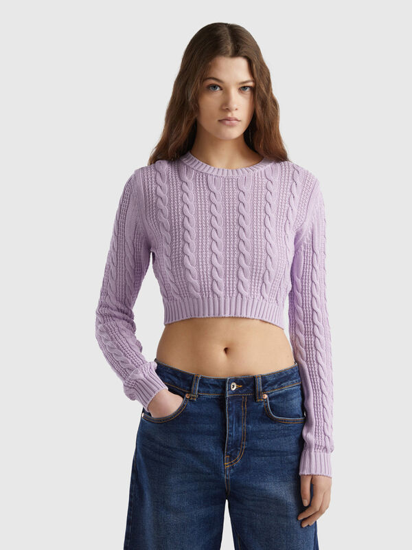 Cropped Pullover mit Zopfmuster Damen