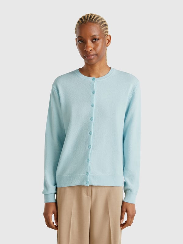 Rundhals-Cardigan in Türkis aus reiner Merinowolle Damen