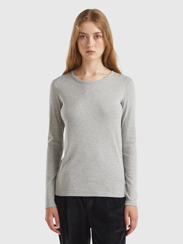 Langärmeliges T-Shirt aus reiner Baumwolle Damen