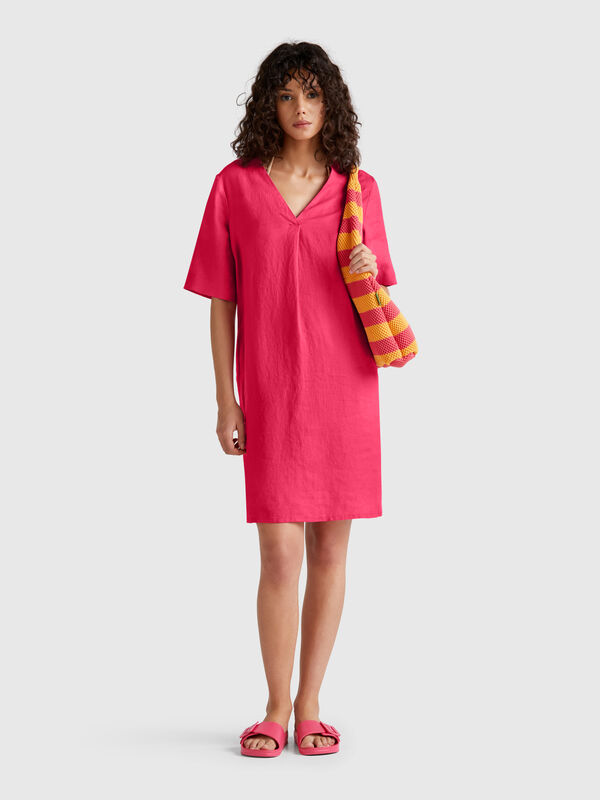 Kurzarmkleid aus reinem Leinen Damen