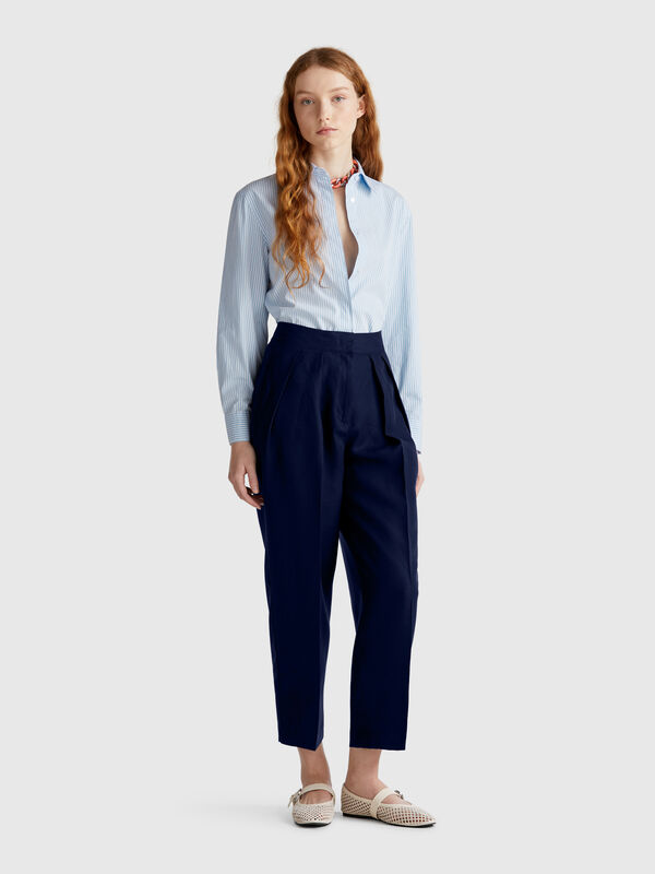 Weite Hose aus Leinenmischung Damen