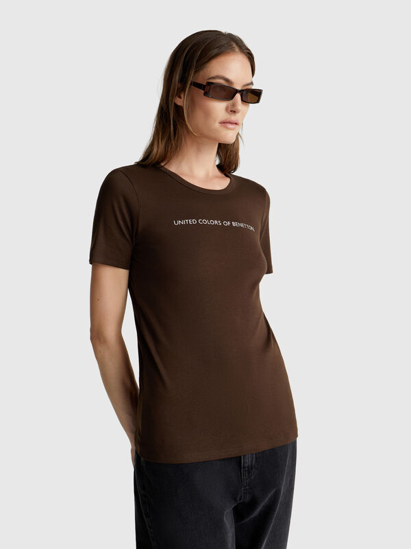 T-Shirt aus 100 % Baumwolle mit Glitzer-Logo-Print Damen