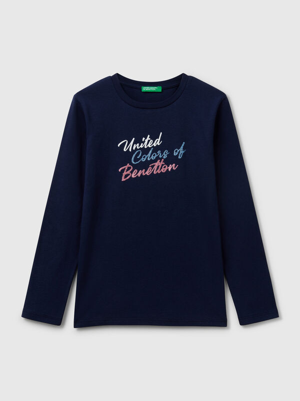 Langärmeliges Shirt mit Glitzerdruck Mädchen