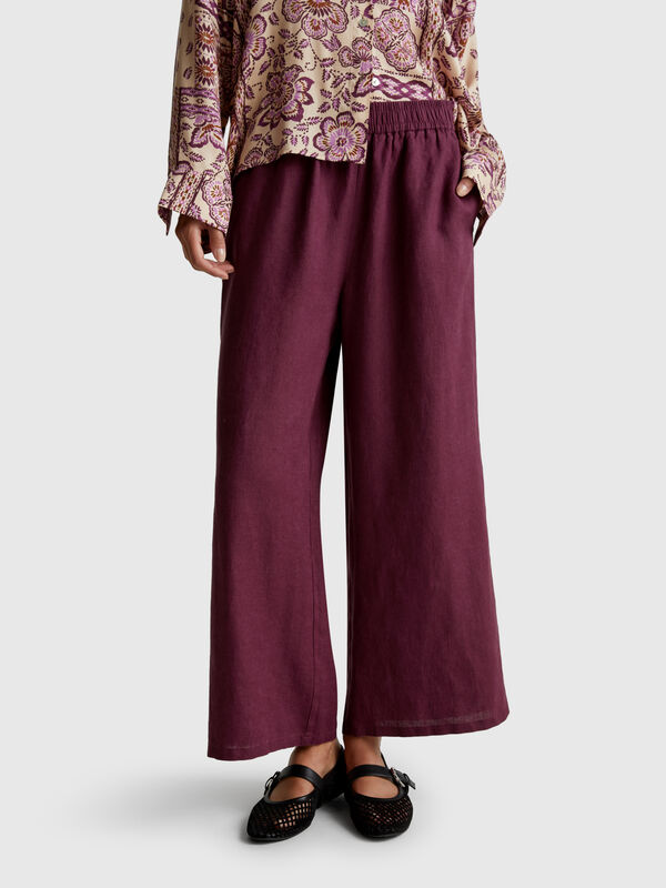 Weite Hose aus reinem Leinen Damen