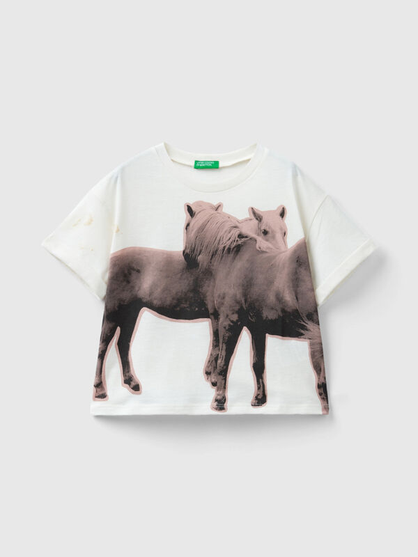 T-Shirt mit Fotoprint von Pferden Mädchen