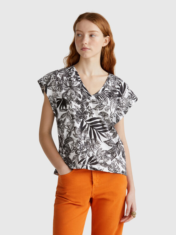 T-Shirt mit Blumendruck Damen