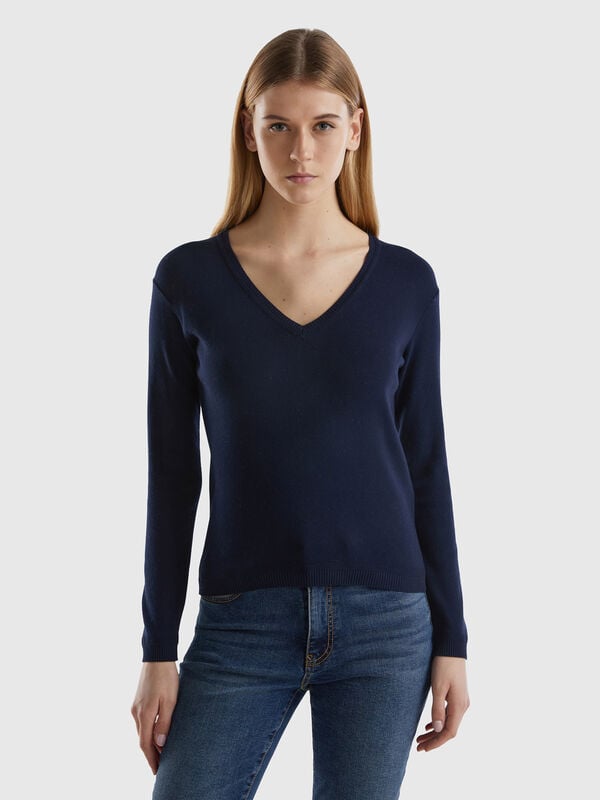 Pulli aus reiner Baumwolle mit V-Ausschnitt Damen