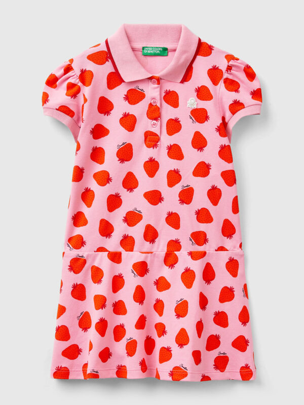 Rosa Kleid im Polo-Stil mit Erdbeer-Pattern Mädchen