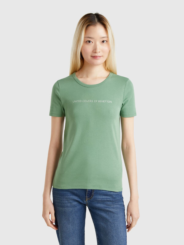 T-Shirt aus 100% Baumwolle mit Glitter-Logoprint Damen