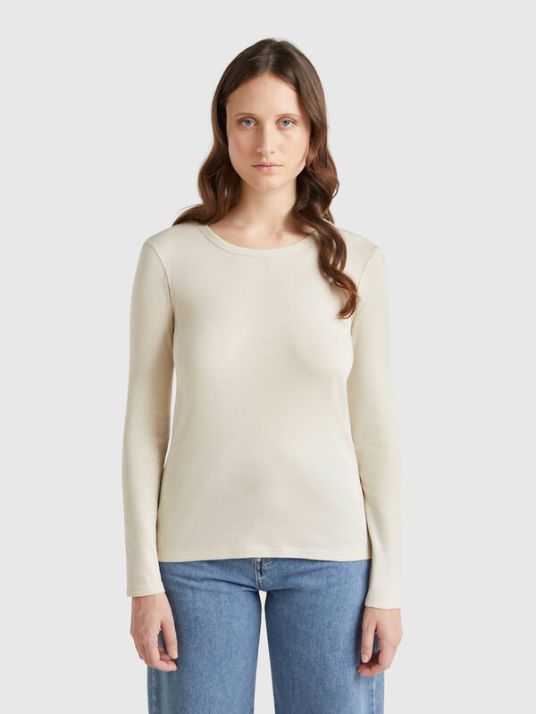 Langärmeliges T-Shirt aus reiner Baumwolle Damen