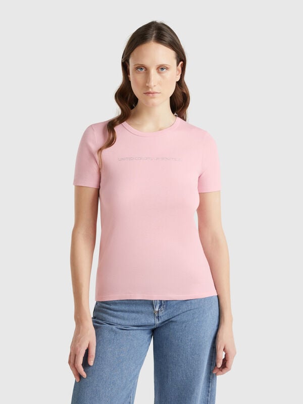 T-Shirt aus 100% Baumwolle mit Glitter-Logoprint Damen
