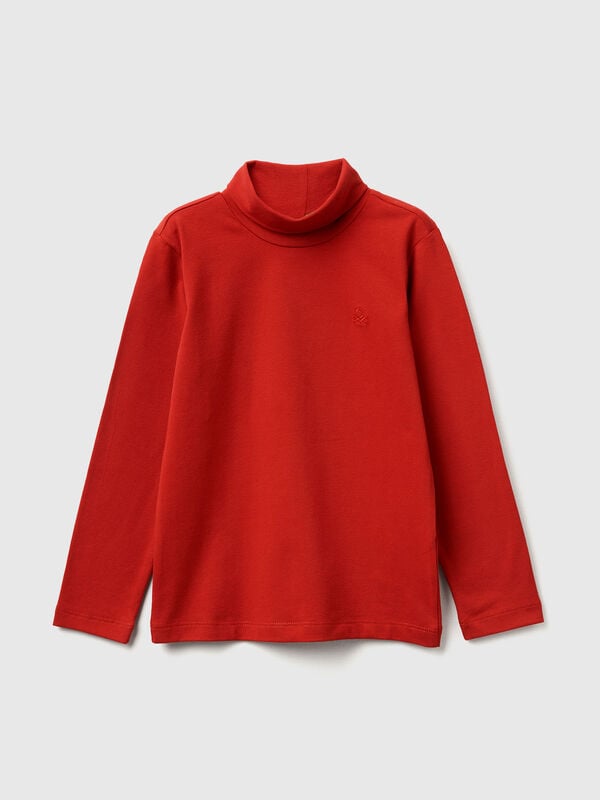 Warmes Rollkragen-T-Shirt aus Stretch-Baumwolle Jungen