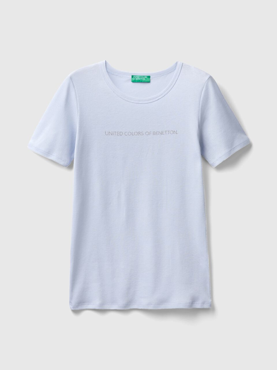 100% Blassblau mit | Benetton Baumwolle glitzerndem - T-Shirt Logoprint aus