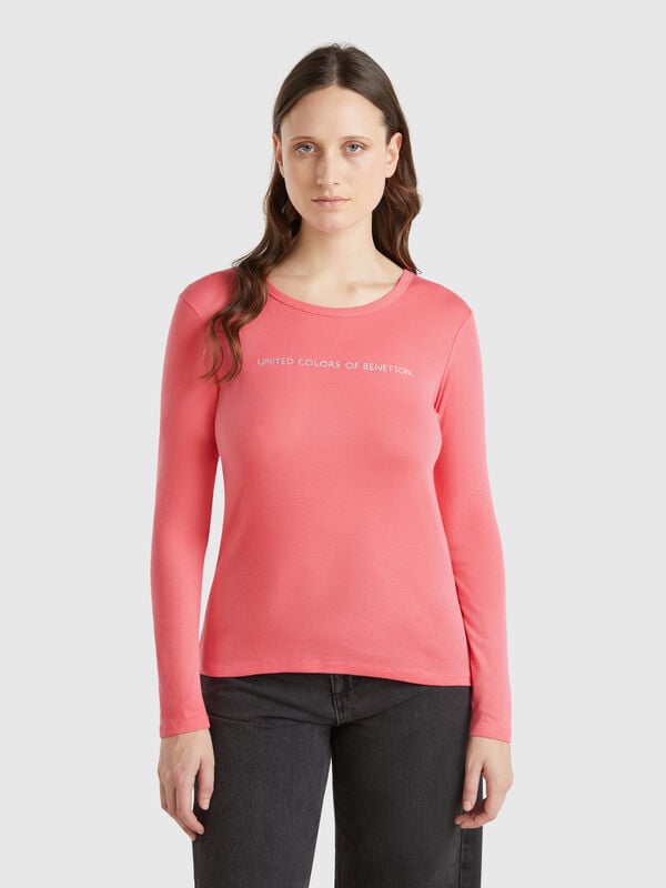 Langärmeliges T-Shirt in Fuchsia aus 100% Baumwolle Damen