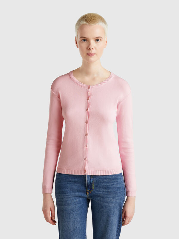 Cardigan mit rundem Ausschnitt aus reiner Baumwolle Damen