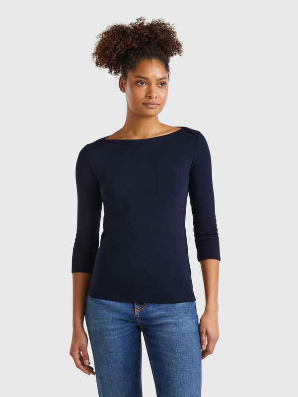T-Shirt mit Boot-Ausschnitt aus 100% Baumwolle Damen