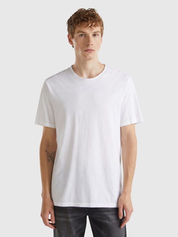 T-Shirt aus  geflammter Baumwolle in Weiß Herren