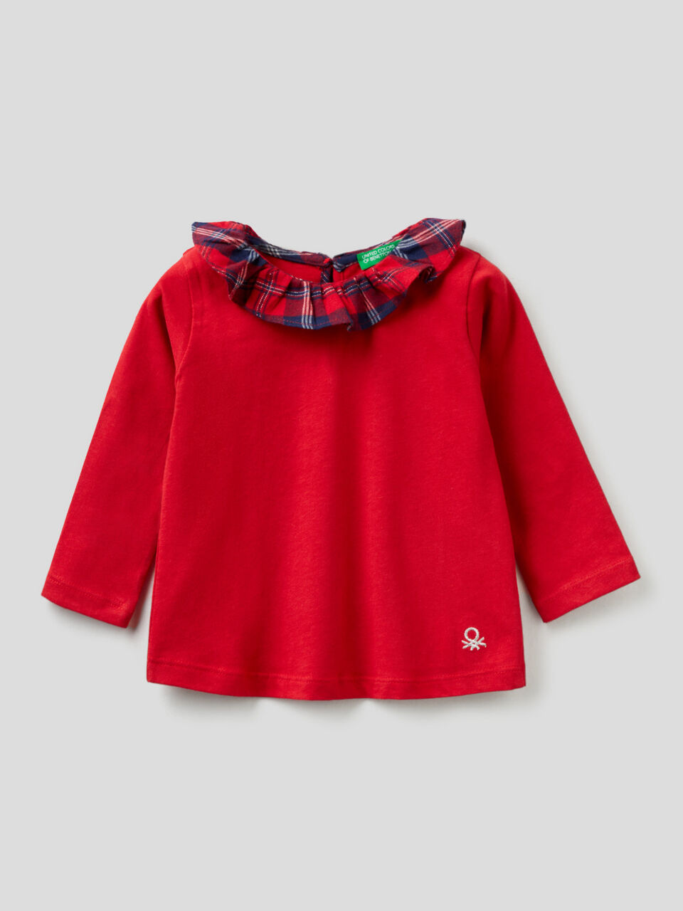 T-Shirt mit Kragen samt Tartan-Muster image number 1