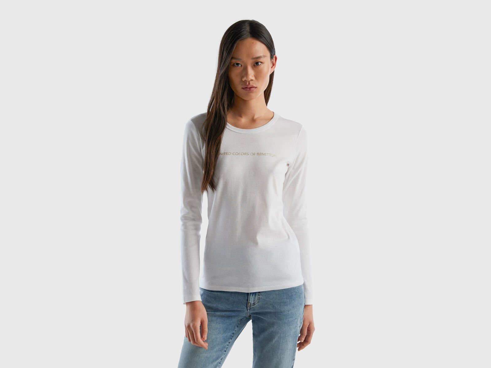 Langärmeliges weißes T-Shirt aus 100% Baumwolle - Weiss | Benetton
