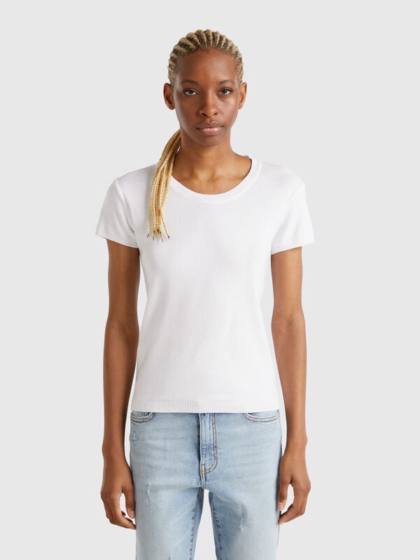 Kurzärmeliger Pulli in Weiß Damen