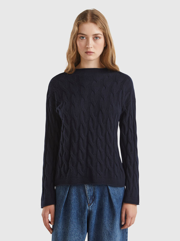 Pullover mit Zopfmuster aus gemischtem Cashmere Damen