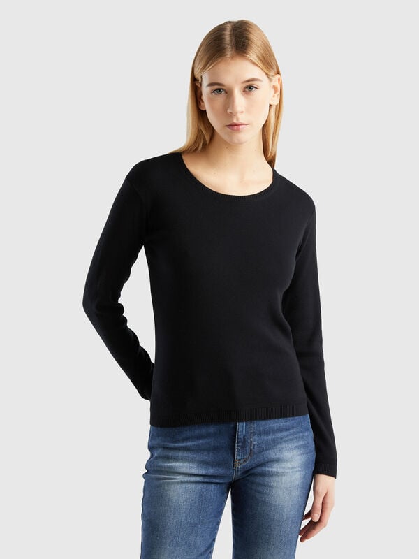 Pullover mit rundem Ausschnitt aus reiner Baumwolle Damen