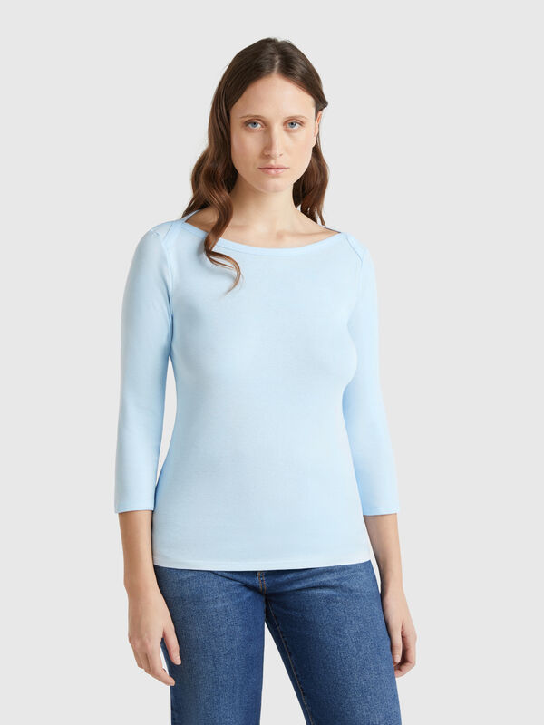 T-Shirt mit Boot-Ausschnitt aus 100% Baumwolle Damen