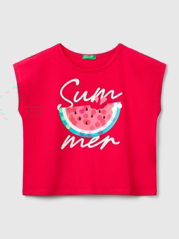 T-Shirt mit Aufdruck und Pailletten Mädchen