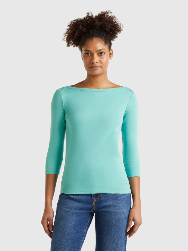 T-Shirt mit Boot-Ausschnitt aus 100% Baumwolle Damen