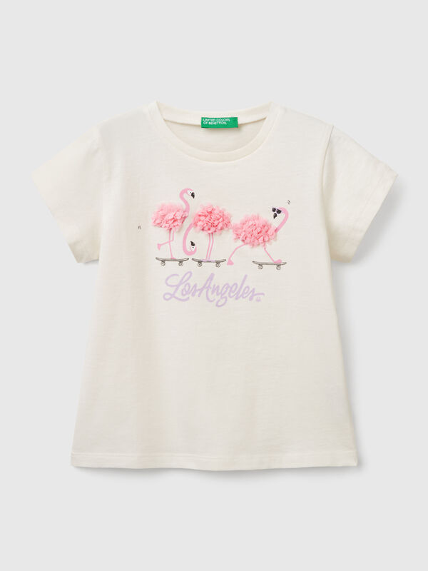 T-Shirt mit Applikation in Blütenblattoptik Mädchen