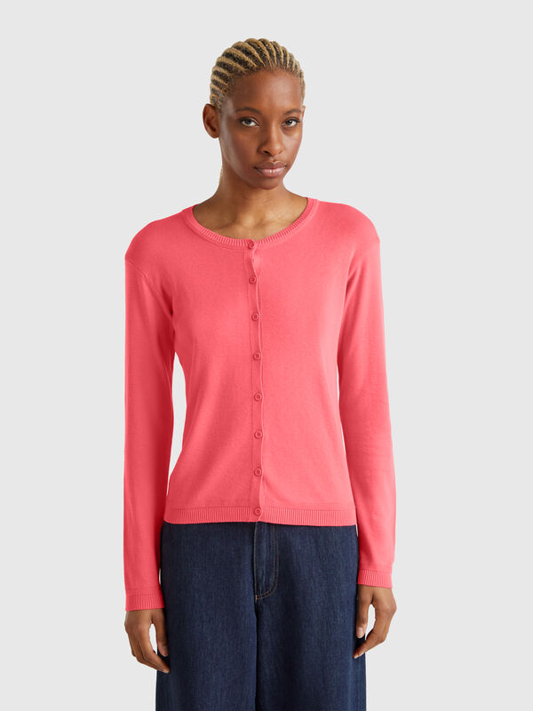 Cardigan mit rundem Ausschnitt aus reiner Baumwolle Damen