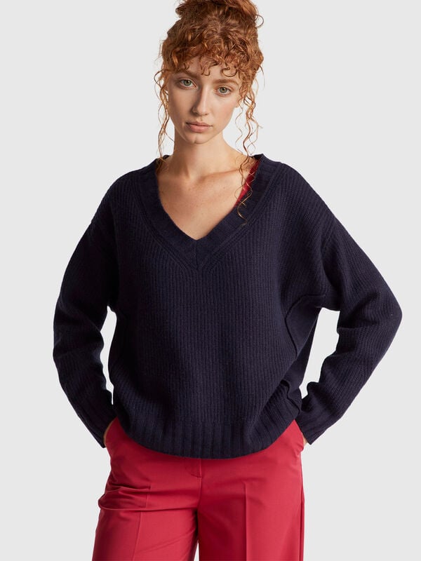Pullover mit V-Ausschnitt aus Wollmischung Damen