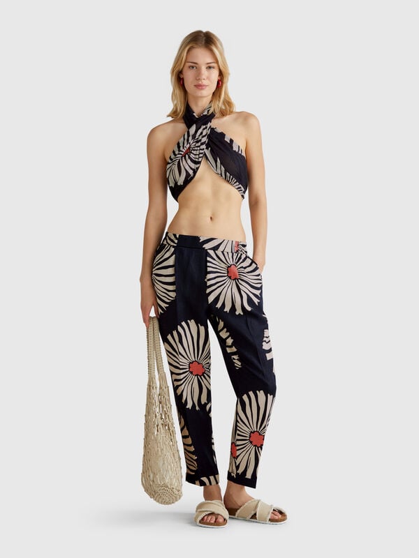 Bedruckte Leinenhose Damen