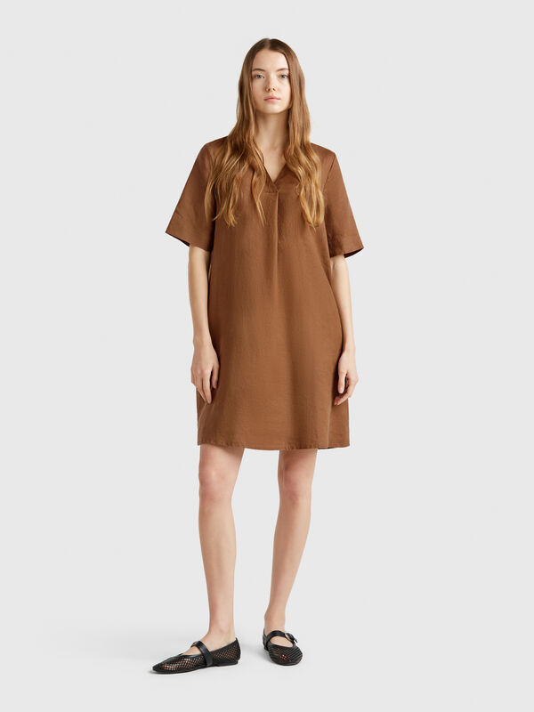 Kurzarmkleid aus reinem Leinen Damen