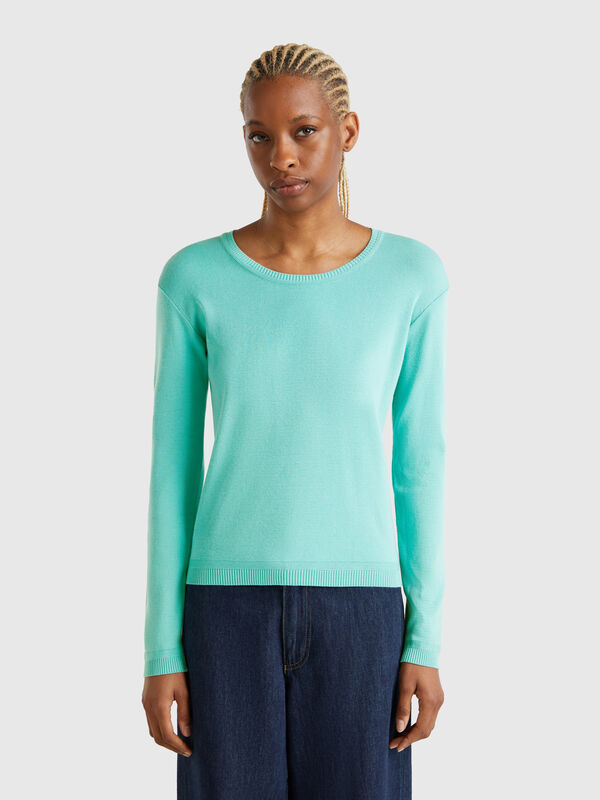 Pullover mit rundem Ausschnitt aus reiner Baumwolle. Damen