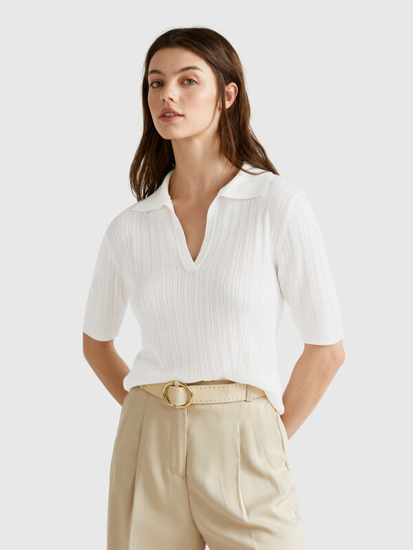 Kurzarm-Strickpoloshirt Damen