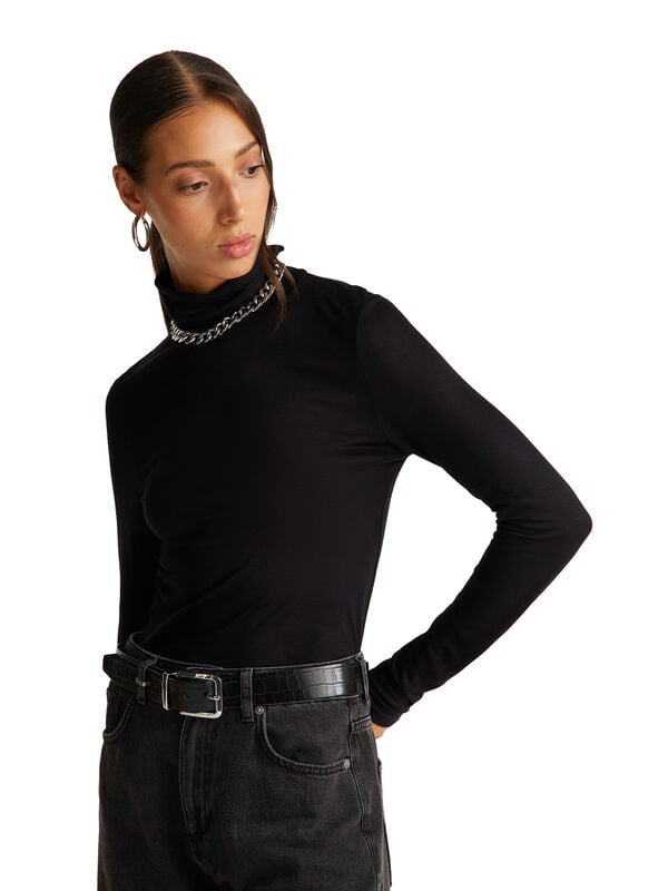 Rollkragen-T-Shirt aus Viskose-Kaschmir-Mix Rollkragen-T-Shirt aus Viskose-Kaschmir-Mix Damen
