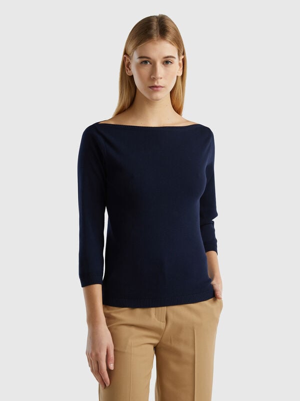 Pulli aus 100% Baumwolle mit U-Boot-Ausschnitt Damen