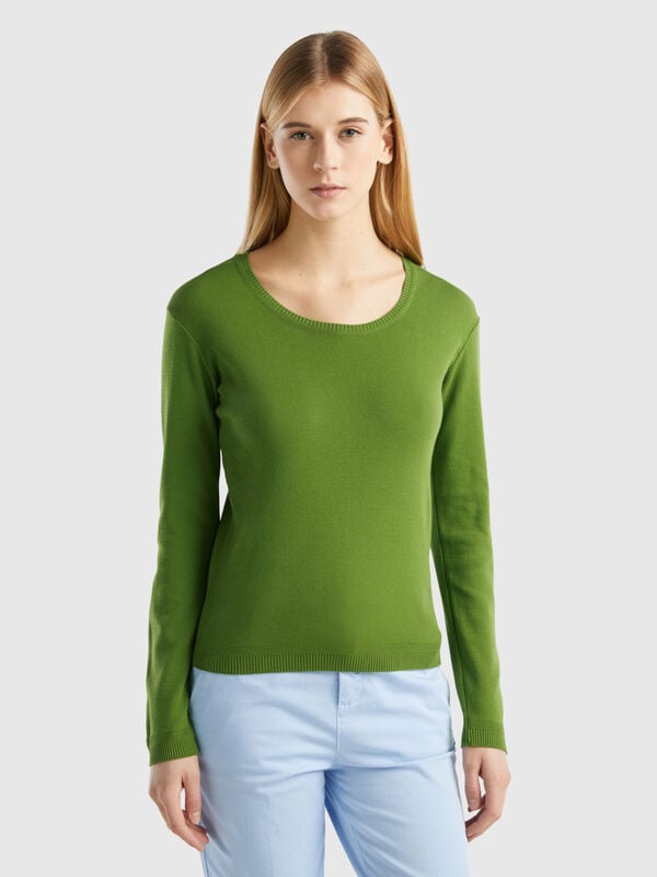 Pullover mit rundem Ausschnitt aus reiner Baumwolle Damen